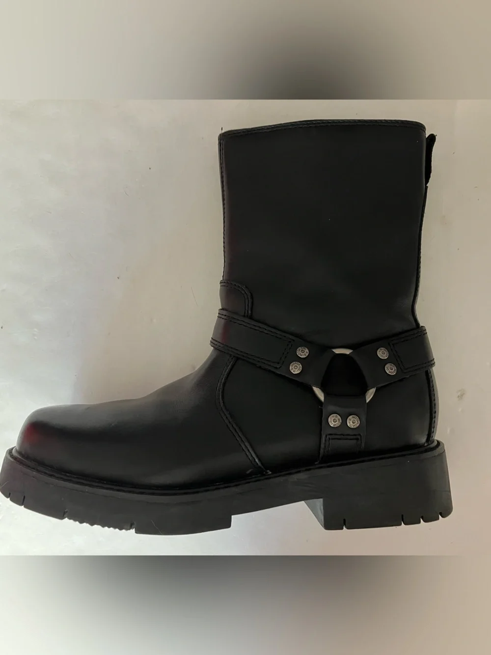 Harley Davidson Side Str. Black Leather Size Zip Moto Boots, Men’s 8 1/2, #91080